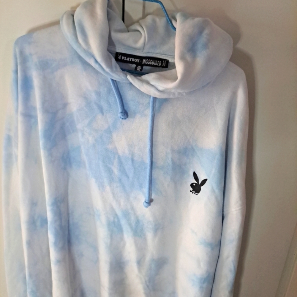 Missguided Playboy Hoodie SZ -L Oversized Longer Length Logo Tie Dye Bunny